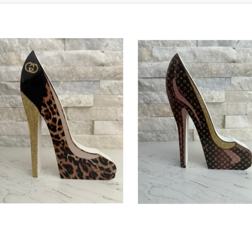 Leopard Print and Monogram High Heels wooden art